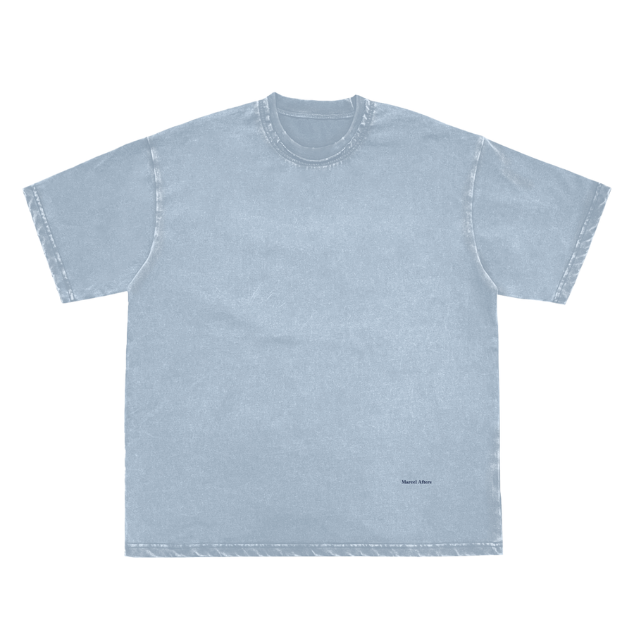 Snow washed raw-edge neckline t-shirt in Blue, front view