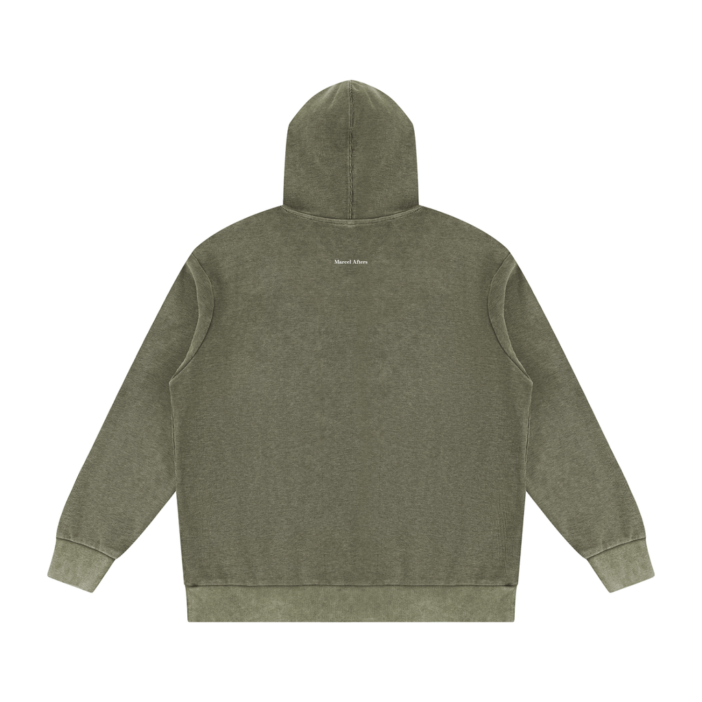 Mineral Wash Oversized Hoodie in Army Green, back view