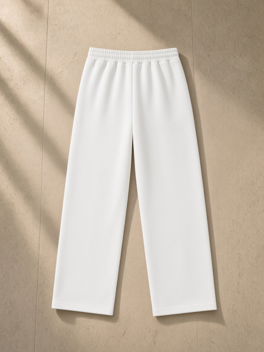 Essential Straight-Leg Sweatpants in White, laid flat on pale limestone, back.