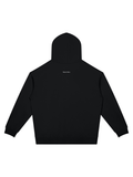 Unisex oversized drop shoulder hoodie in Black, back view on white. Marcel Afters