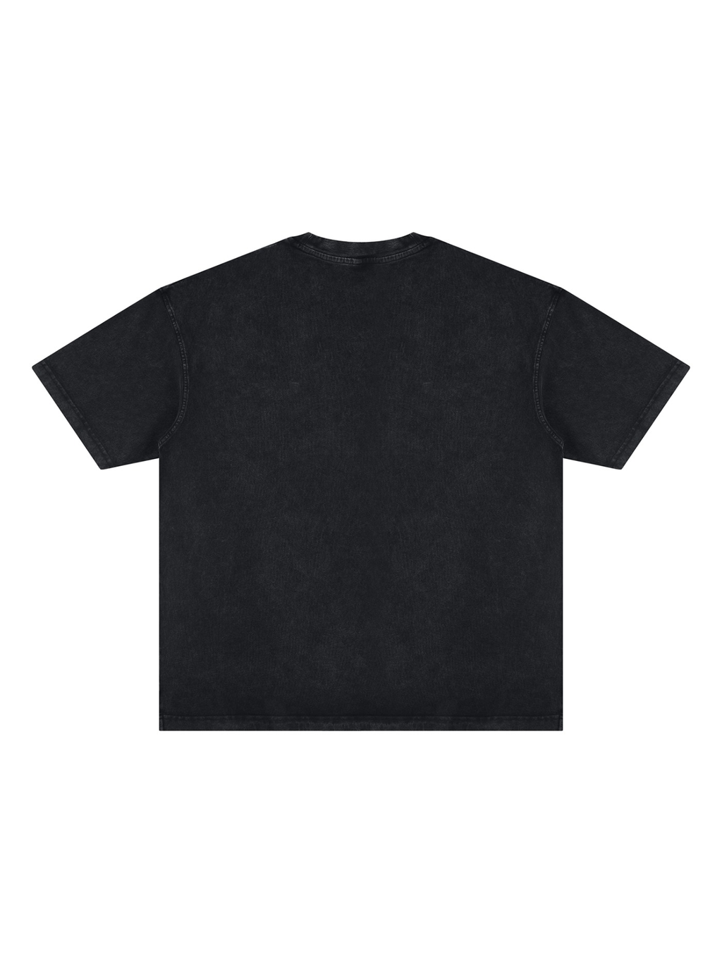 Unisex vintage wash paneling t-shirt in Black, back view on white. Marcel Afters