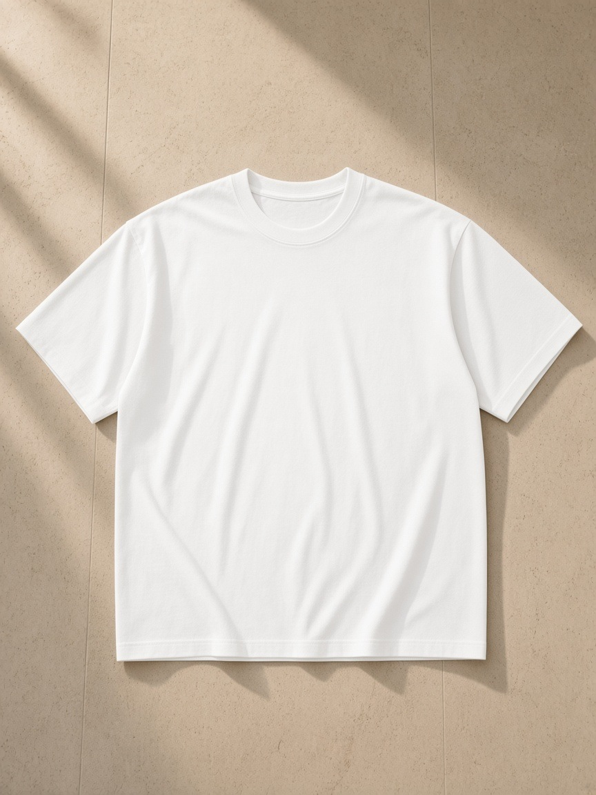 Unisex heavyweight drop shoulder cotton t-shirt in Lucent White, front view on white. Marcel Afters