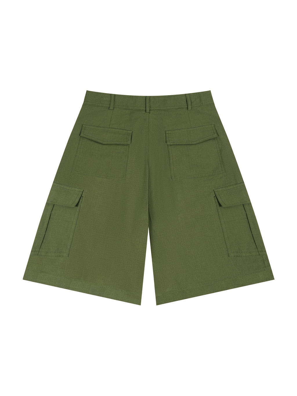 Woven cargo shorts in Army Green, back view