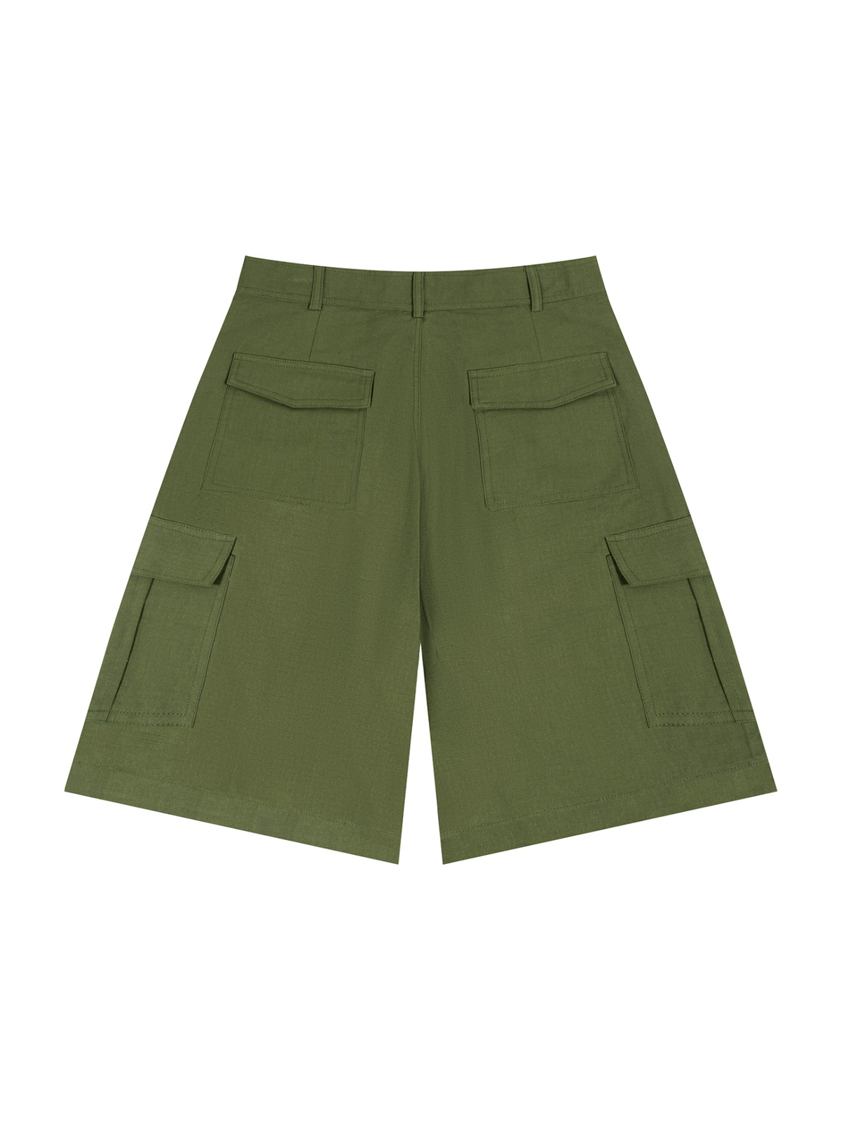 Woven cargo shorts in Army Green, back view