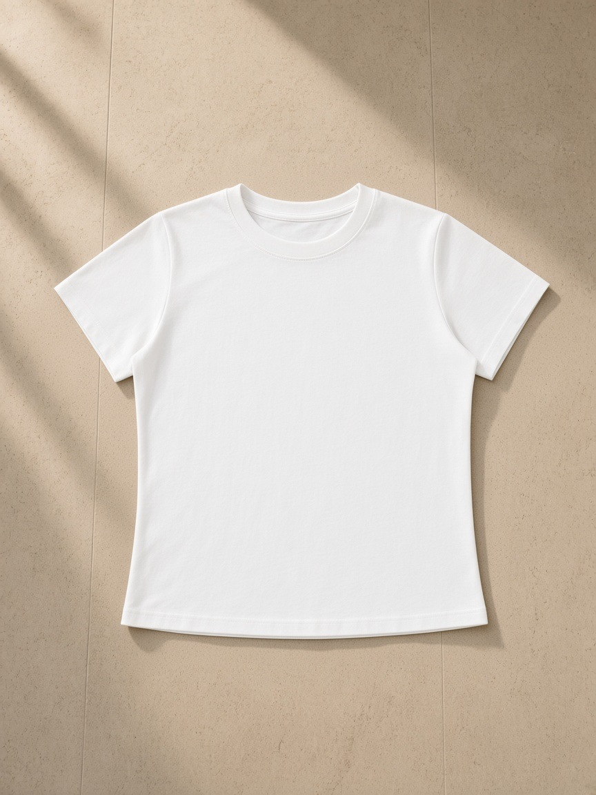 Vintage wash slim fit t-shirt in White, laid flat on pale limestone