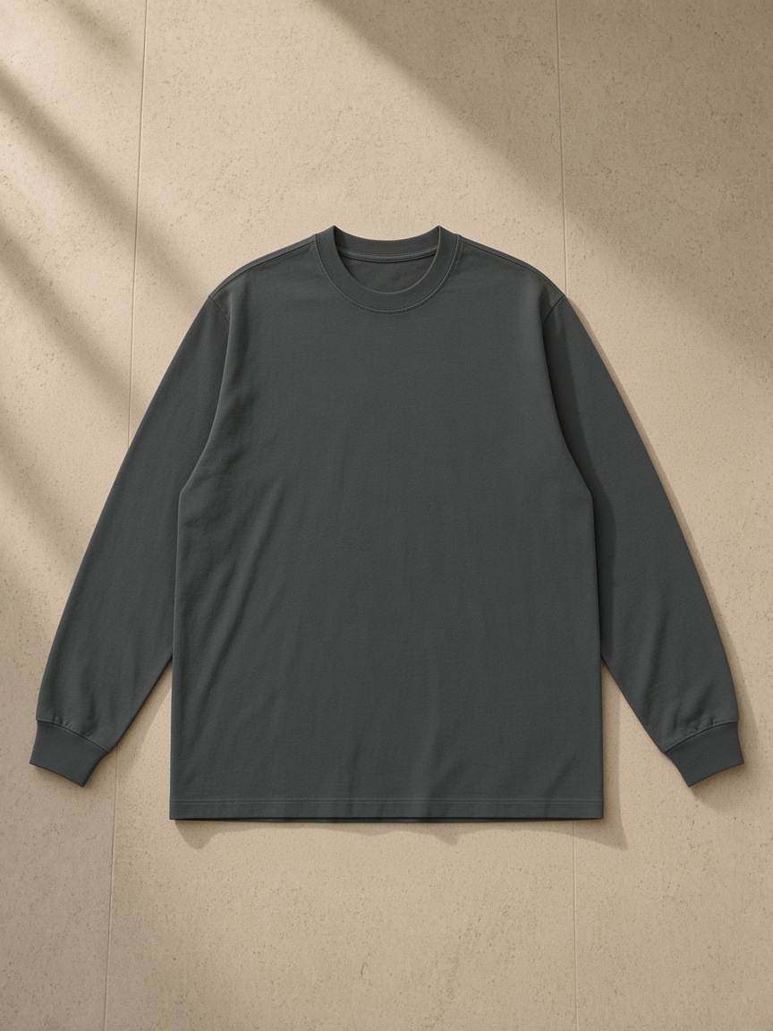 Raw Hem Long Sleeve T-Shirt in Dark Gray, front view