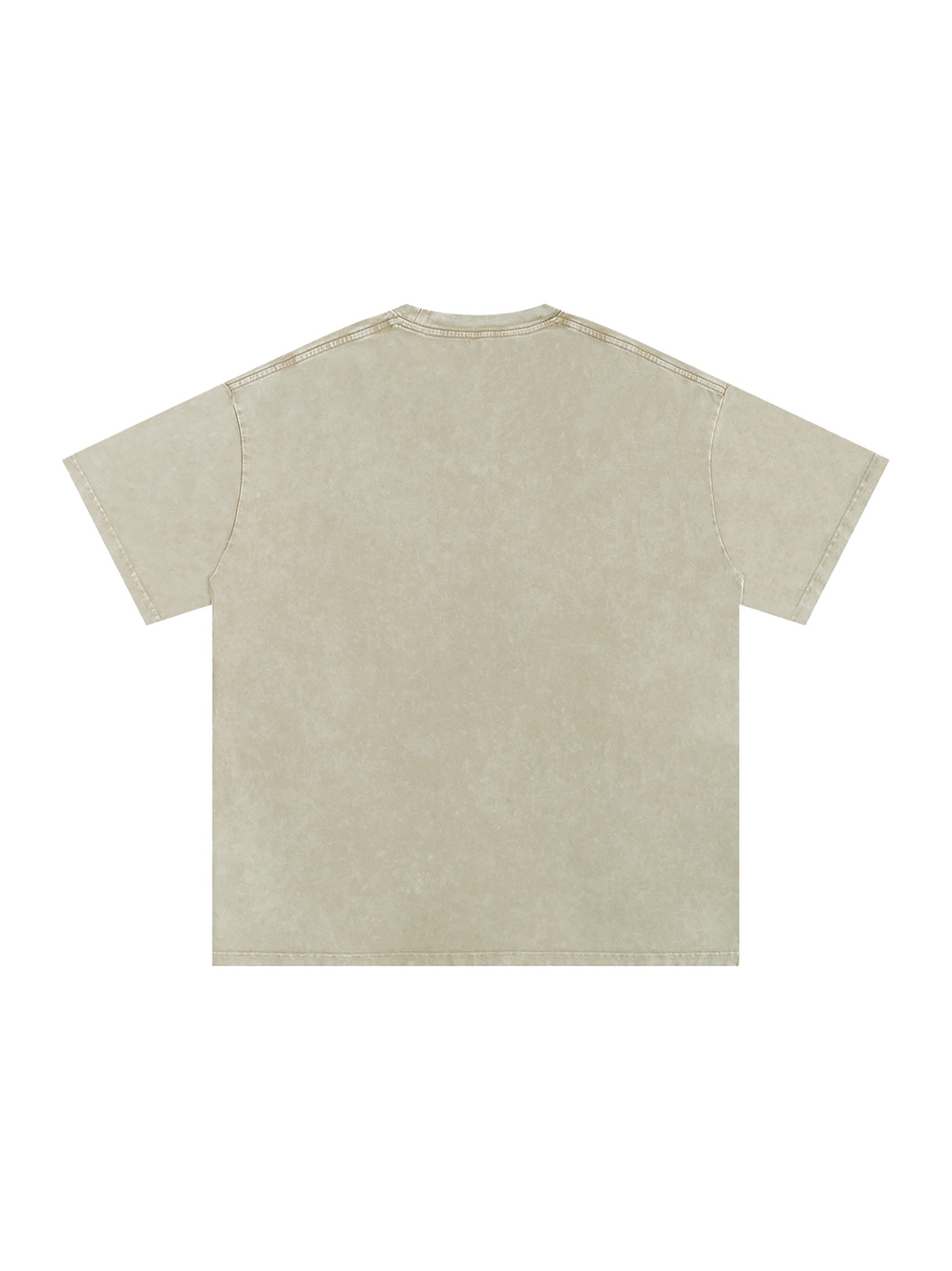 Unisex snow washed oversized cotton t-shirt in Khaki Ash, back view on white. Marcel Afters