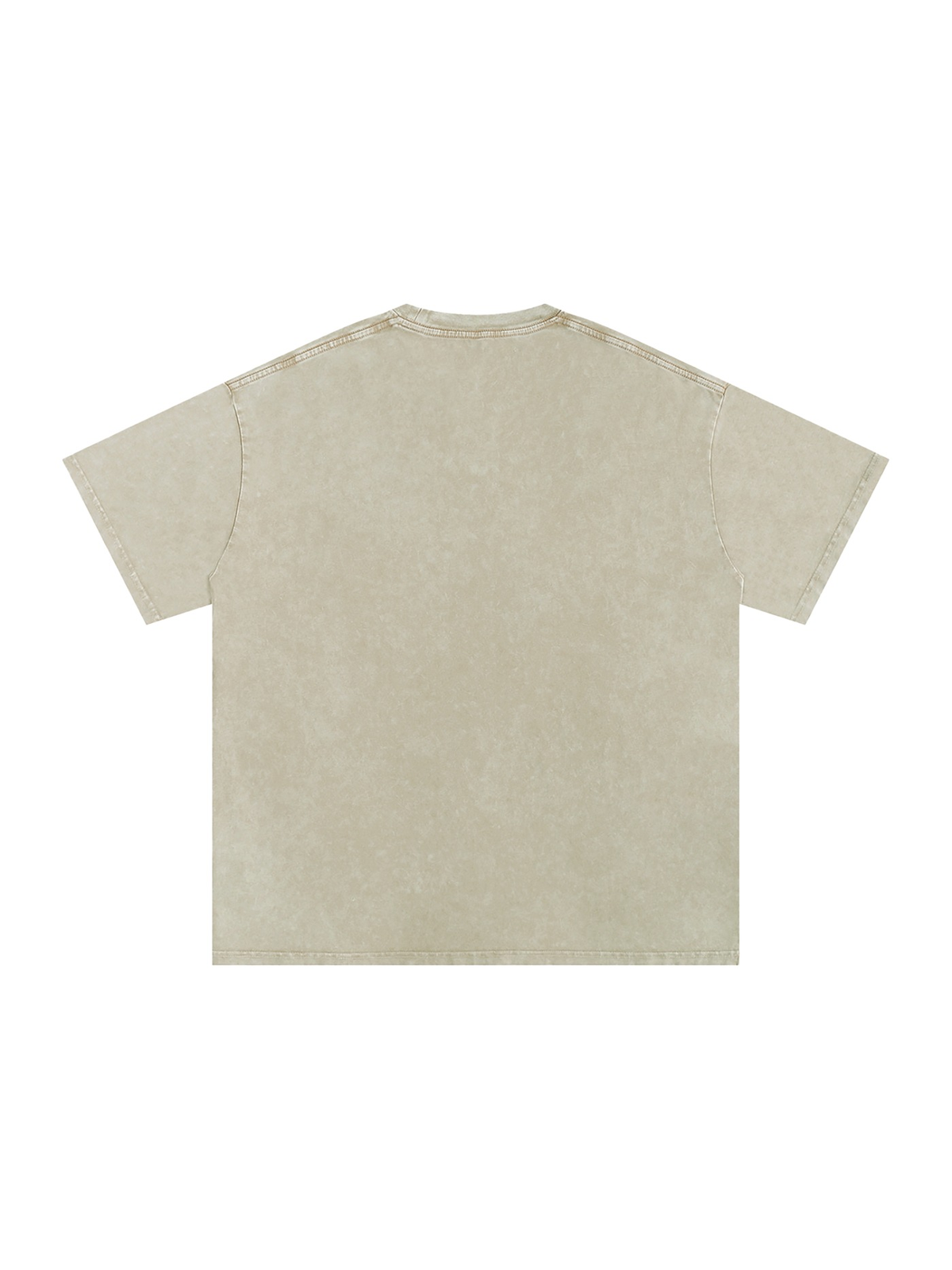 Unisex snow washed oversized cotton t-shirt in Khaki Ash, back view on white. Marcel Afters