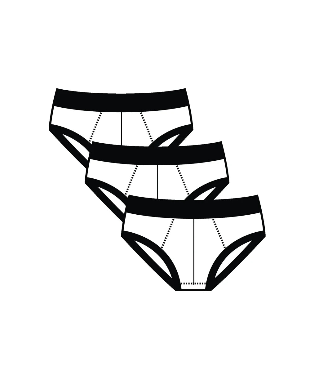 True Notions Briefs 3-Pack in Mystery Mix / Black, laid flat — Marcel Afters