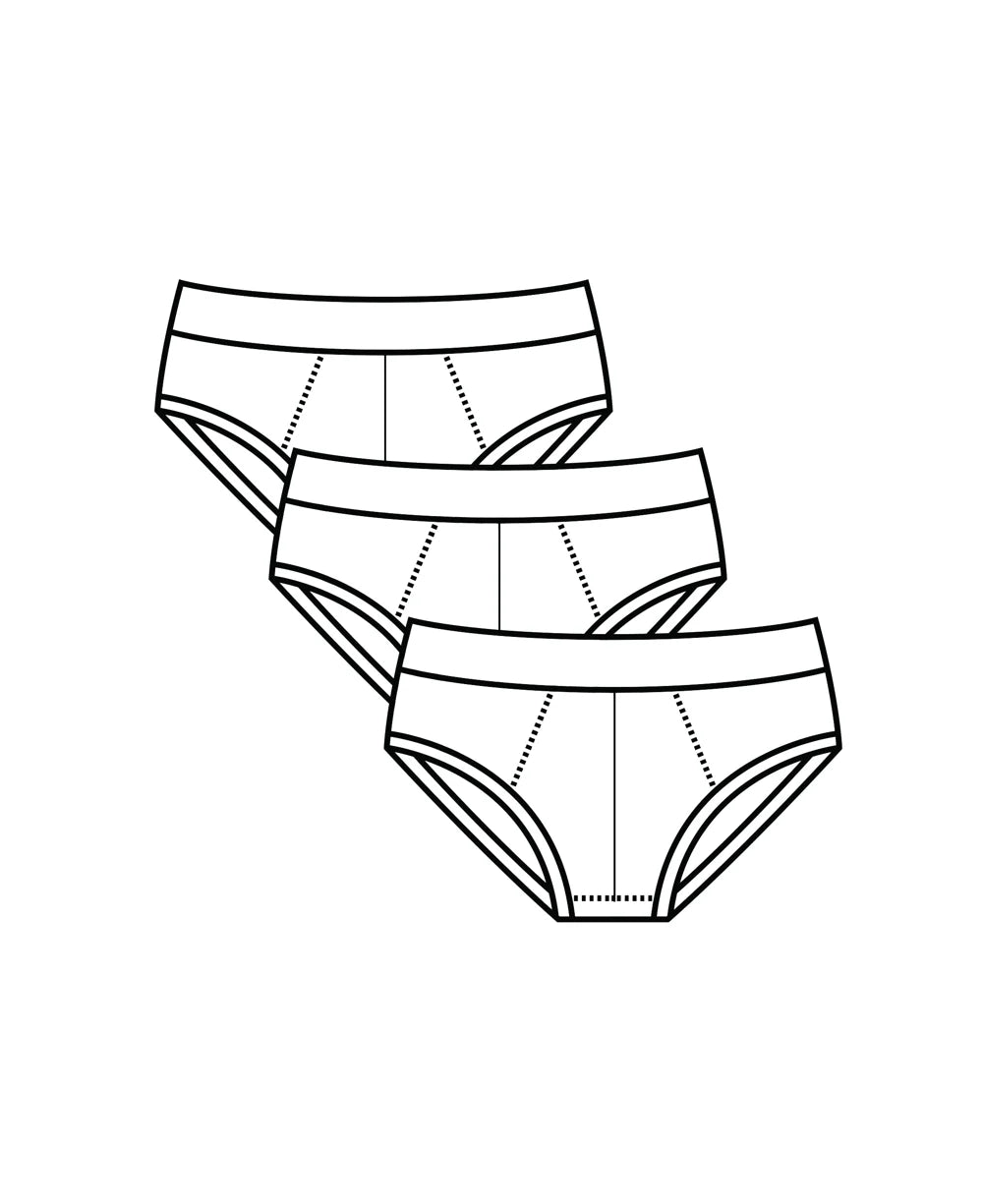 True Notions Briefs 3-Pack in Mystery Mix / White, laid flat — Marcel Afters