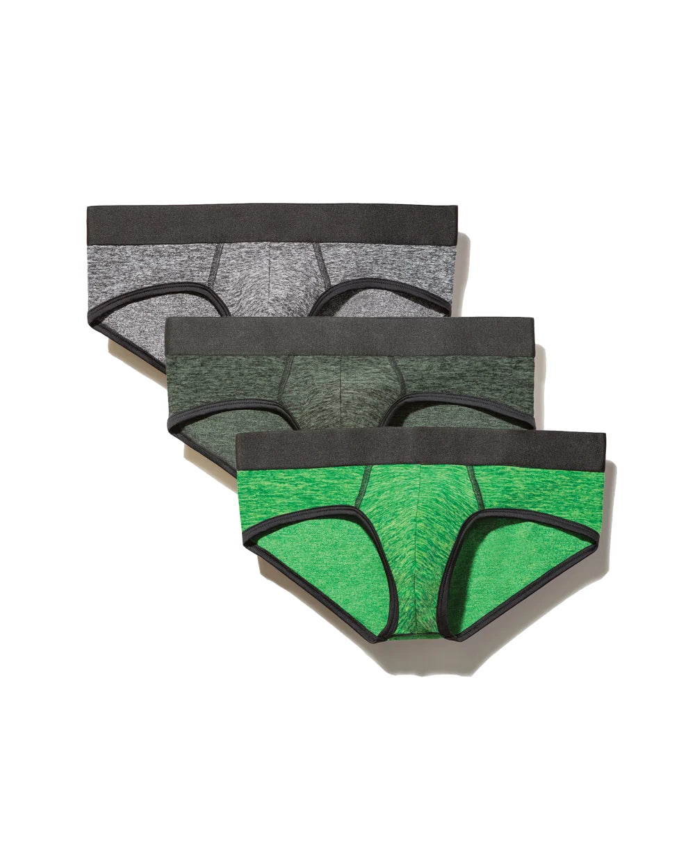 True Notions Briefs 3-Pack in Green / Black, laid flat — Marcel Afters