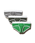 True Notions Briefs 3-Pack in Green / White, laid flat — Marcel Afters