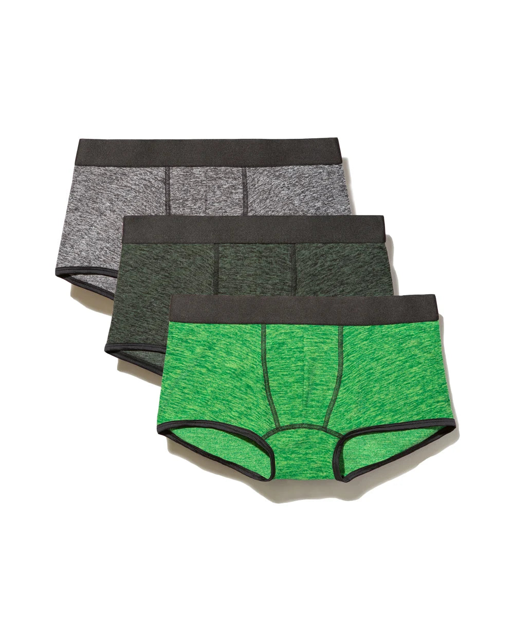 True Notions Trunks 3-Pack in Green / Black, laid flat — Marcel Afters