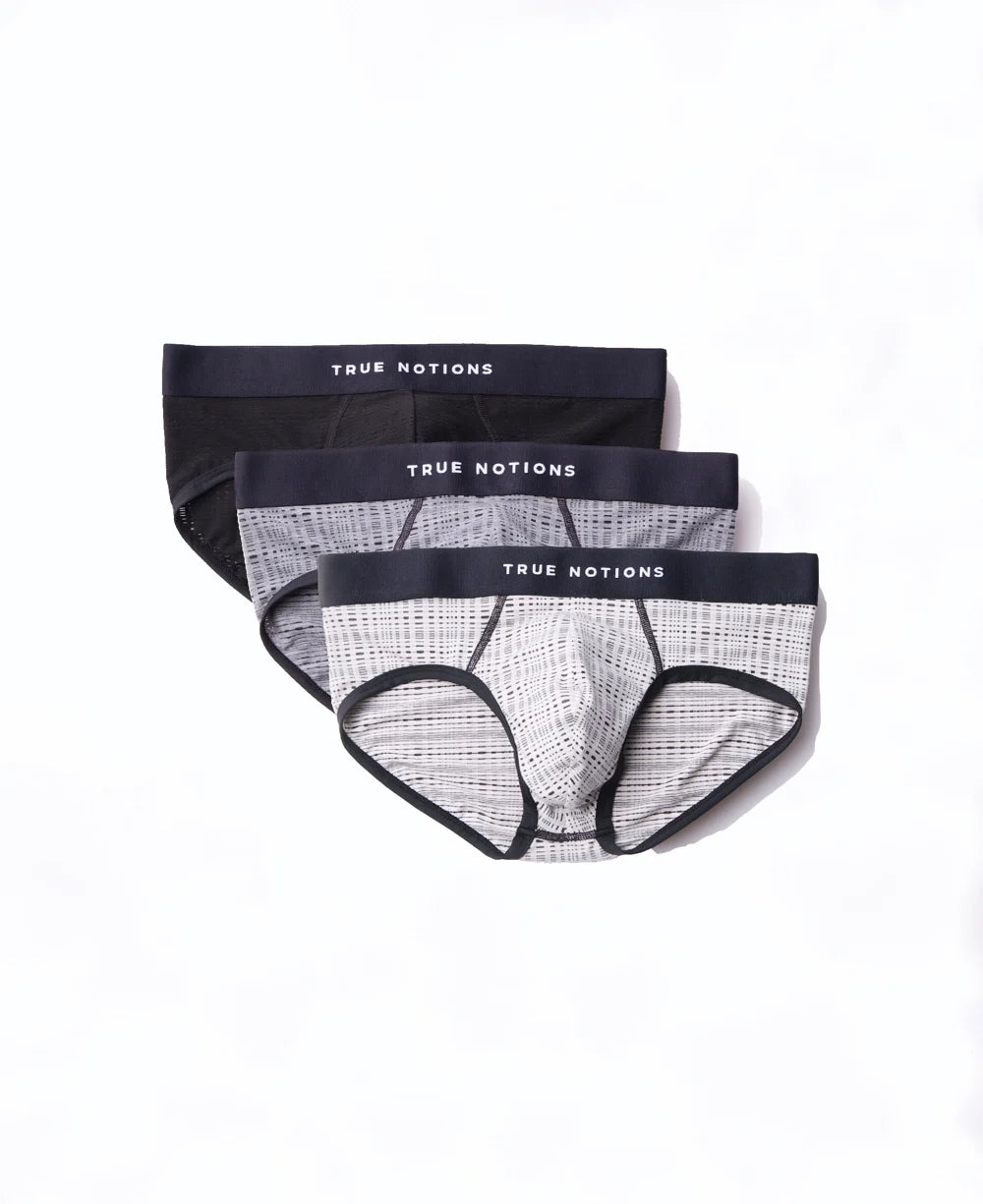 True Notions Tartan Briefs 3-Pack in Tri-Color, laid flat — Marcel Afters