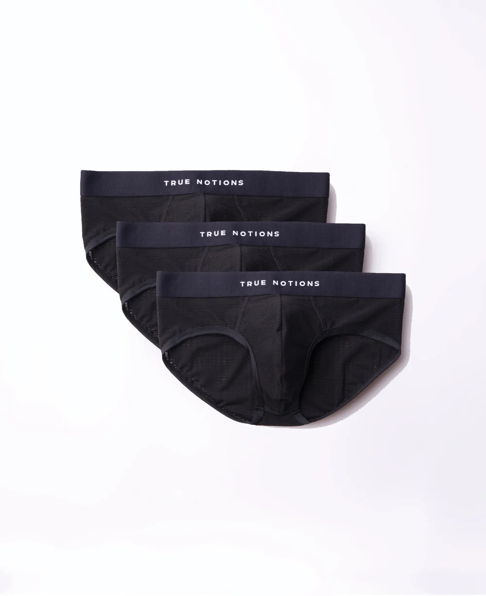 True Notions Tartan Briefs 3-Pack in Black, laid flat — Marcel Afters