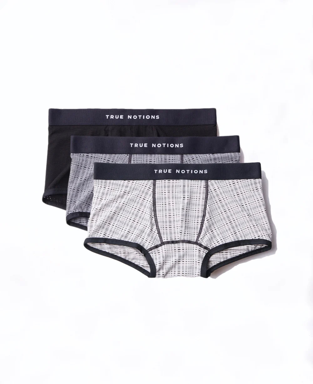 True Notions Tartan Trunks 3-Pack in Tri-Color, laid flat — Marcel Afters