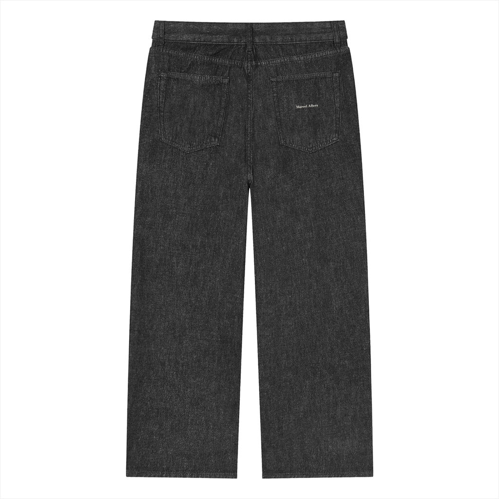 Unisex Vintage Wash Straight Leg Jeans in Black, back view on white