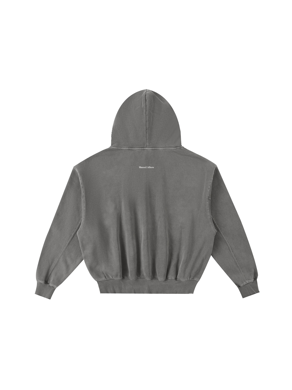 Frayed Enzyme Washed Fleece Hoodie in Dark Gray, back view