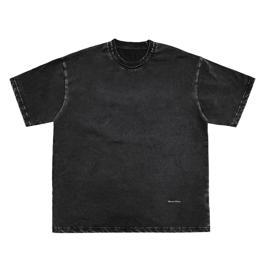 Snow washed raw-edge neckline t-shirt in Black, front view