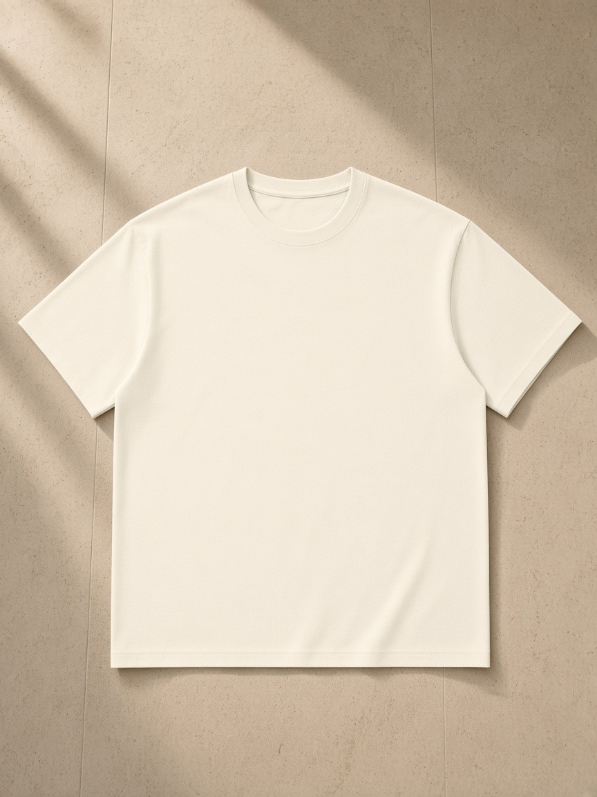 Unisex Regular Fit Coolmax T-Shirt in Light Apricot, laid flat on pale limestone