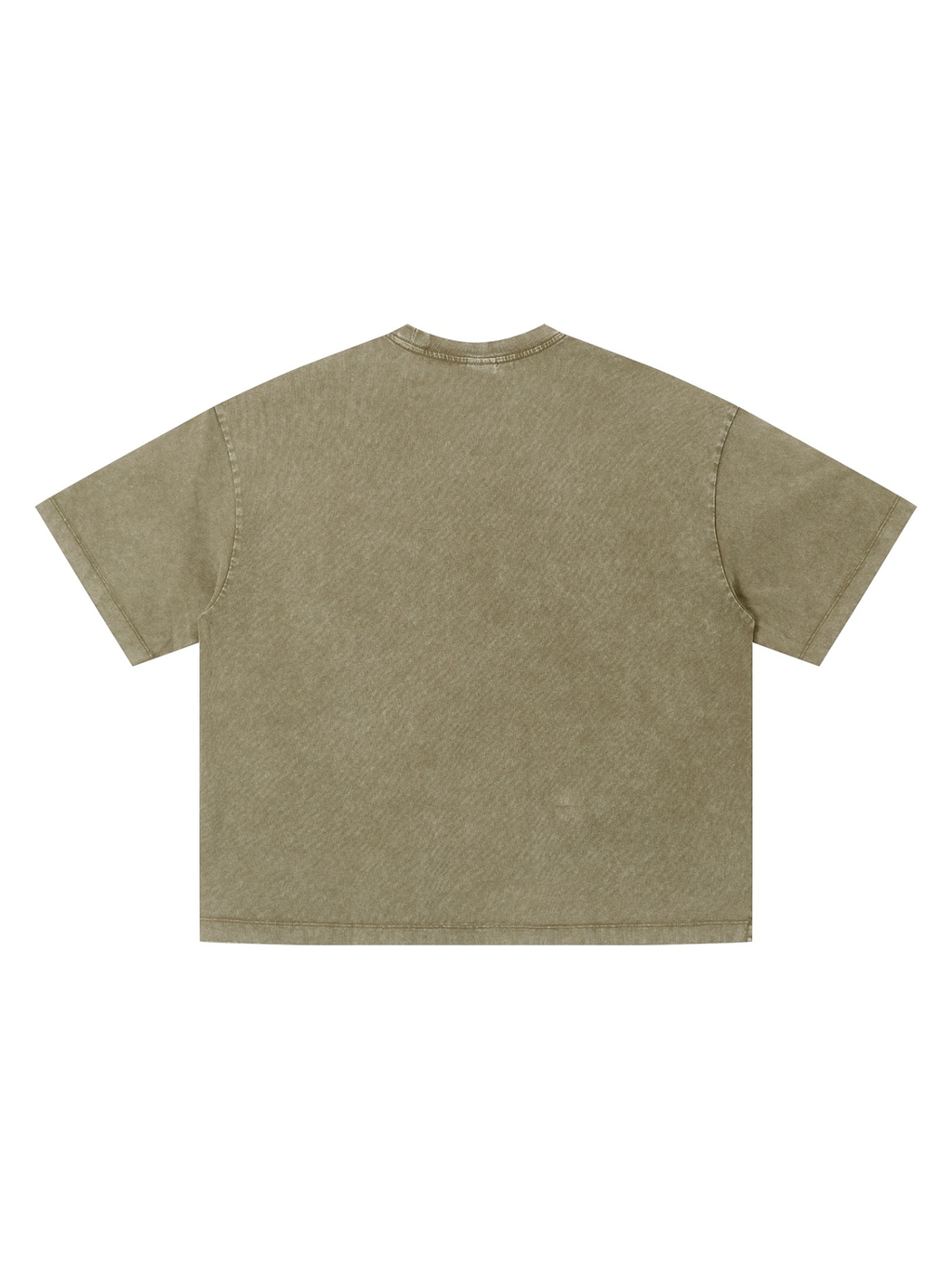 Unisex vintage wash boxy t-shirt in Gray Coffee, back view on white. Marcel Afters