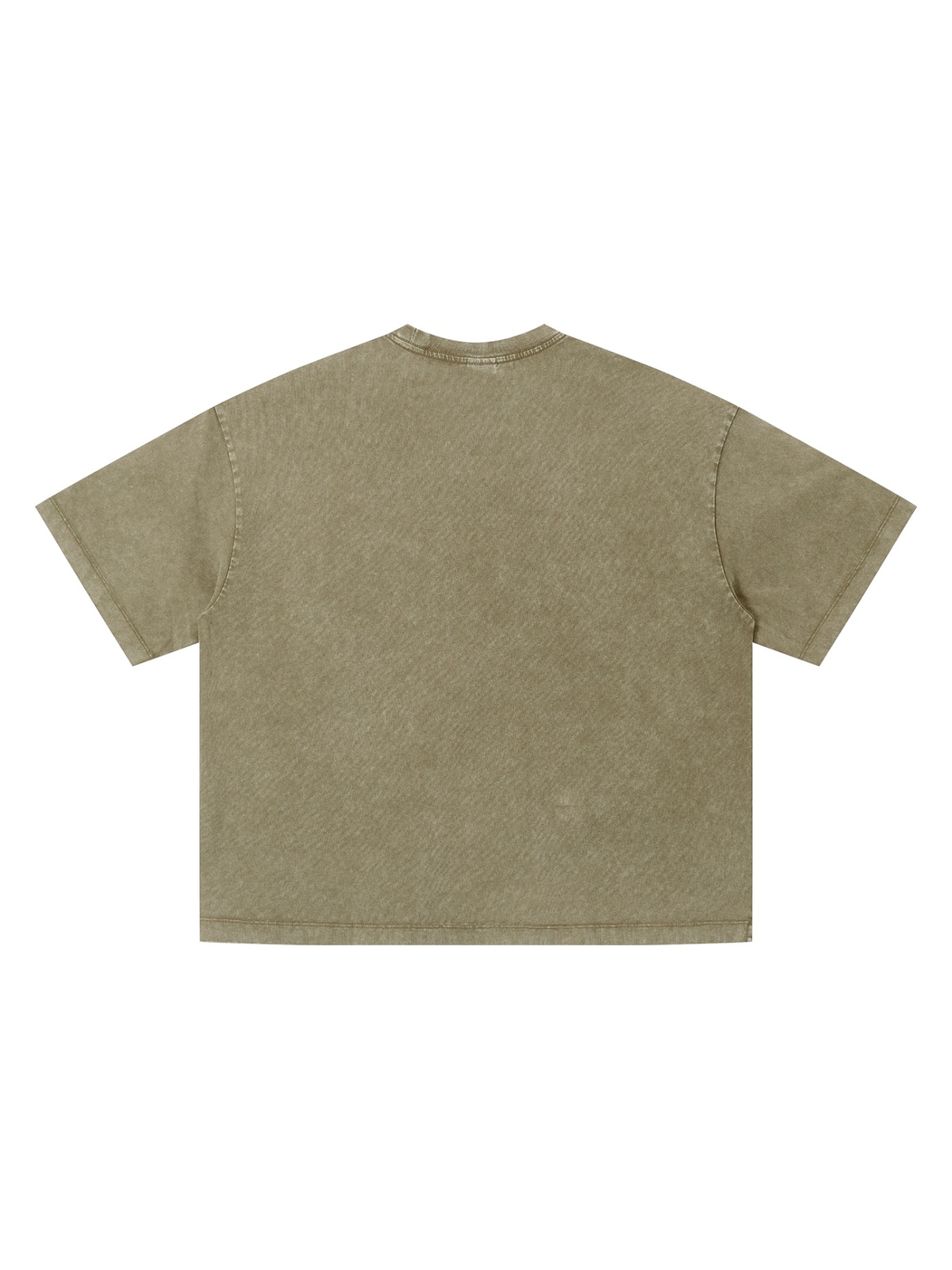 Unisex vintage wash boxy t-shirt in Gray Coffee, back view on white. Marcel Afters
