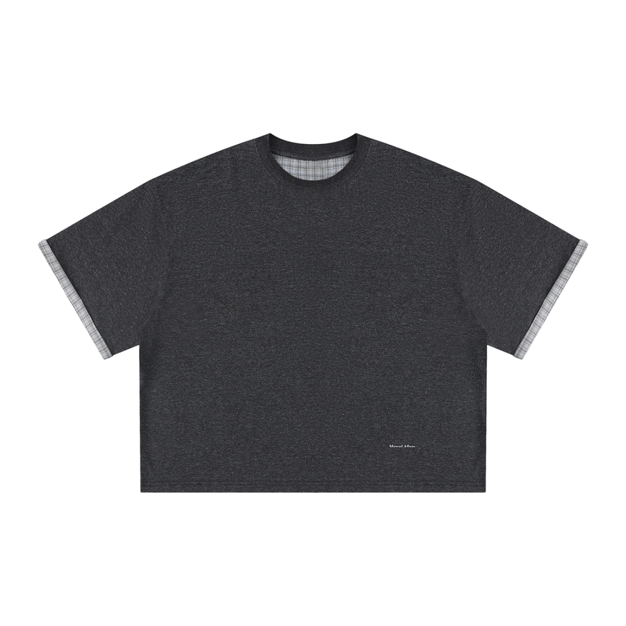 Boxy Plaid-Lined Double-Face T-Shirt in Black, front view