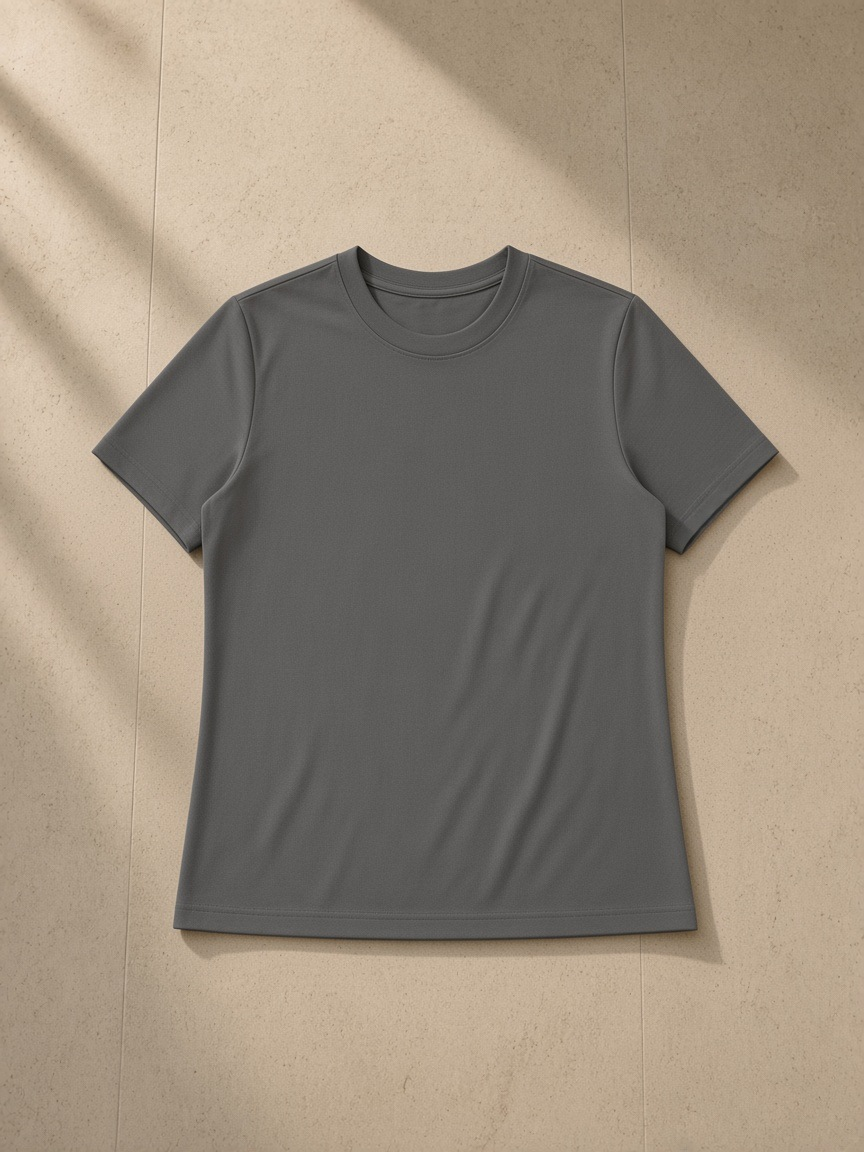 Women's standard shoulder t-shirt in Dark Gray, front view on white. Marcel Afters