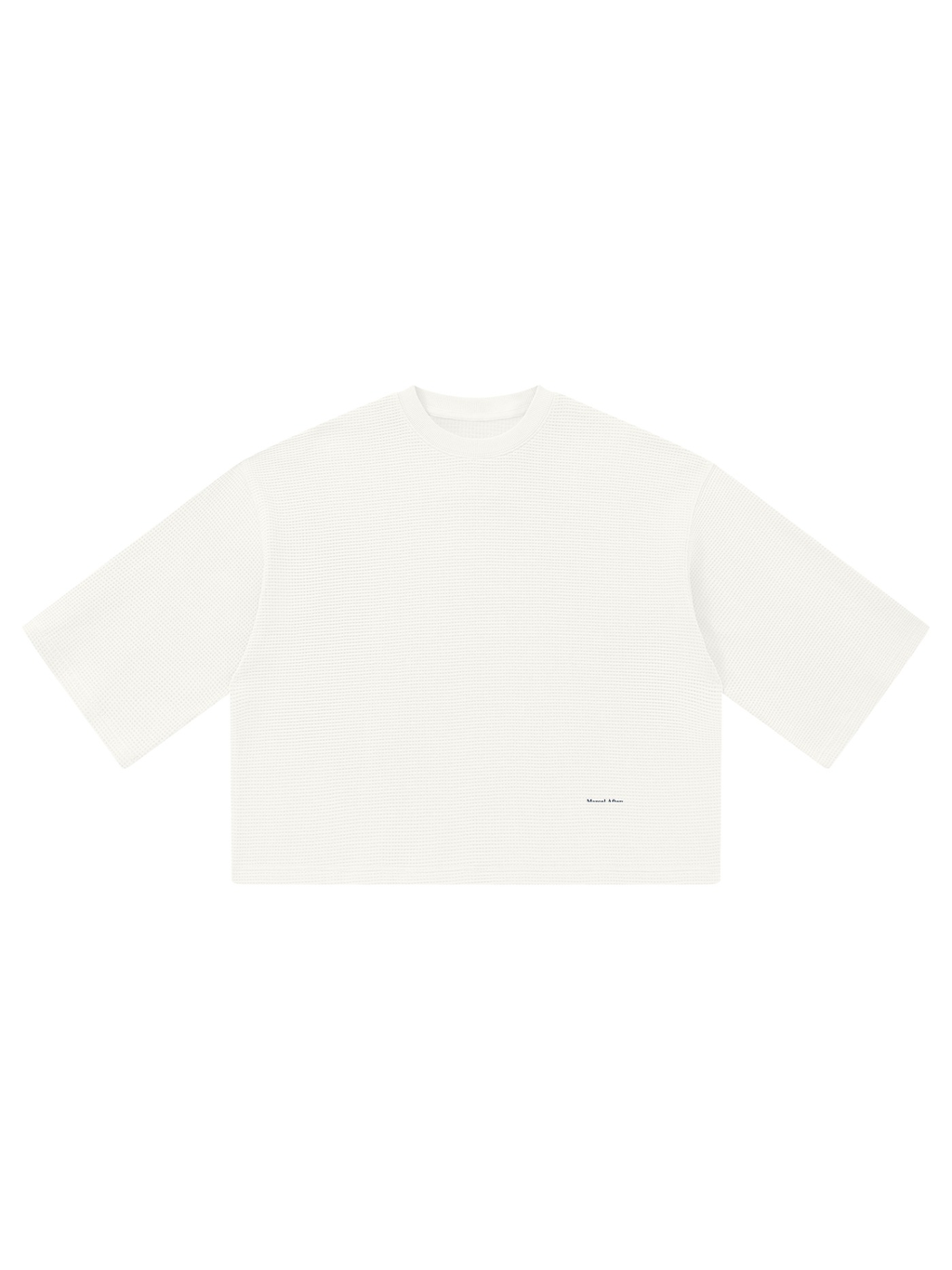 Unisex waffle boxy t-shirt in White, front view on white. Marcel Afters