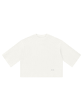 Unisex waffle boxy t-shirt in White, front view on white. Marcel Afters