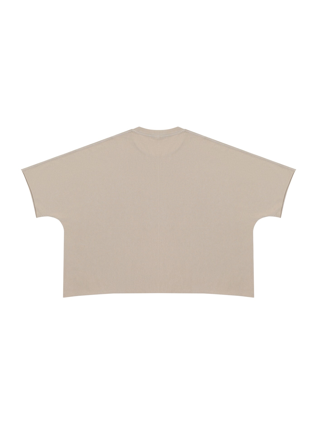 Unisex heavyweight boxy raw edge t-shirt in Khaki, back view on white. Marcel Afters