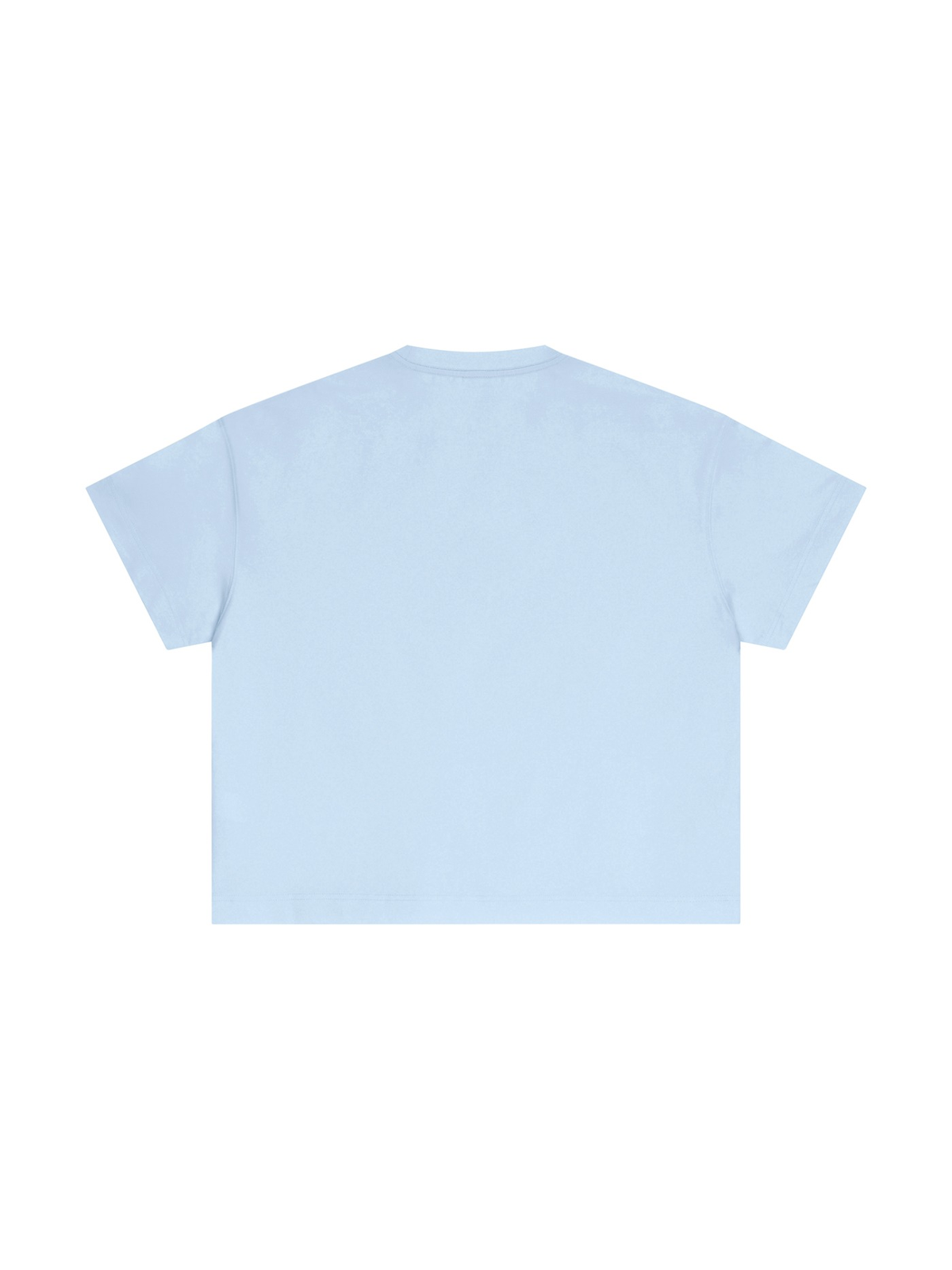Unisex cotton boxy t-shirt in Sky Blue, back view on white. Marcel Afters
