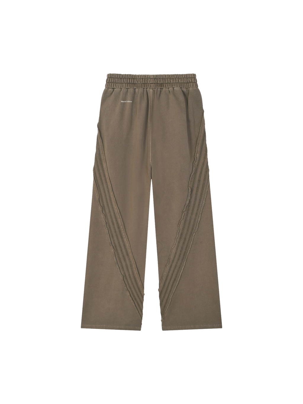 Snow Washed Tape Raw Edge Sweatpants in Khaki, back view