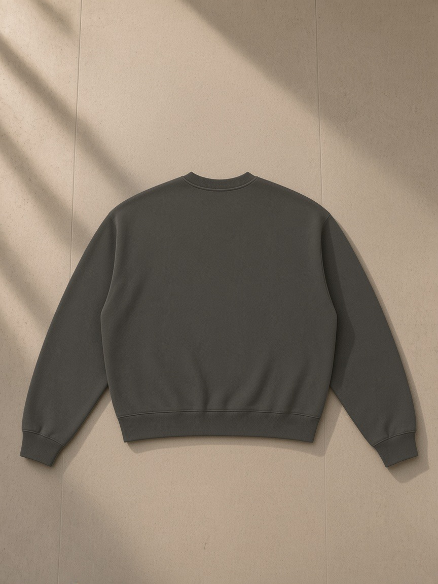 Boxy fleece crewneck sweatshirt in Dark Gray, back view
