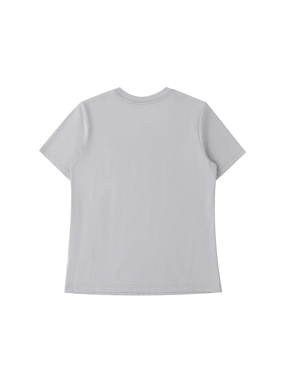 Women's standard shoulder t-shirt in Light Gray, back view on white. Marcel Afters