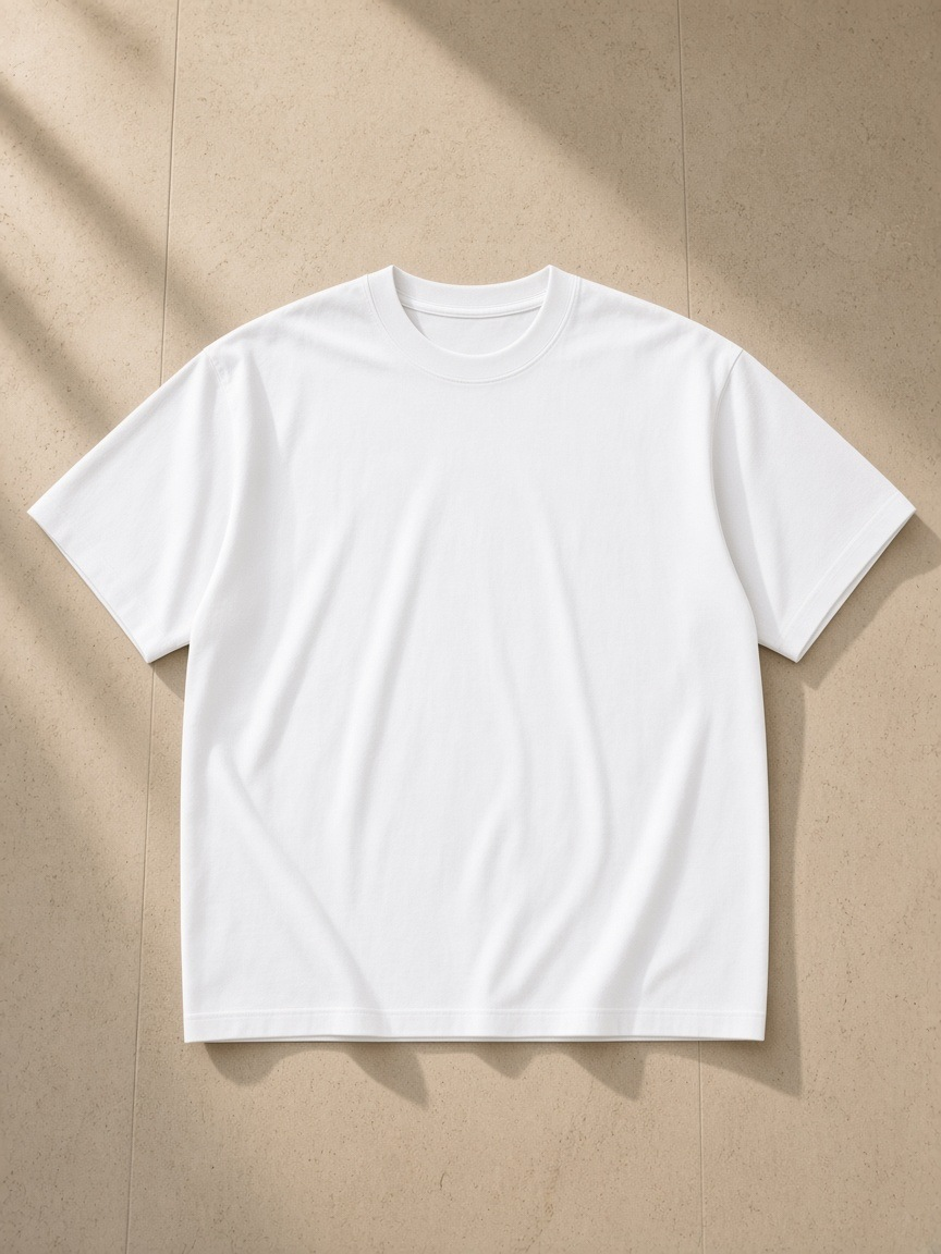 Unisex cotton boxy t-shirt in White, front view on white. Marcel Afters