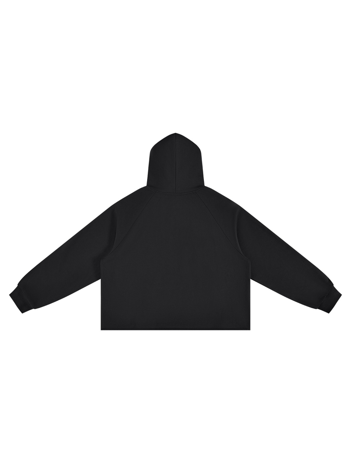Vintage wash raw edge boxy hoodie in Black, back view