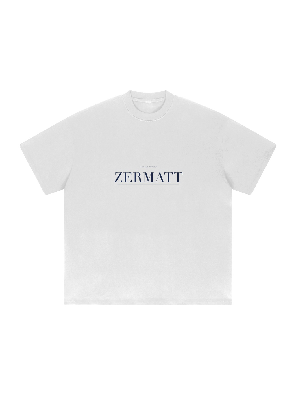 Zermatt Heavyweight Drop Shoulder T-Shirt by Marcel Afters in White, front view with the printed artwork, on white