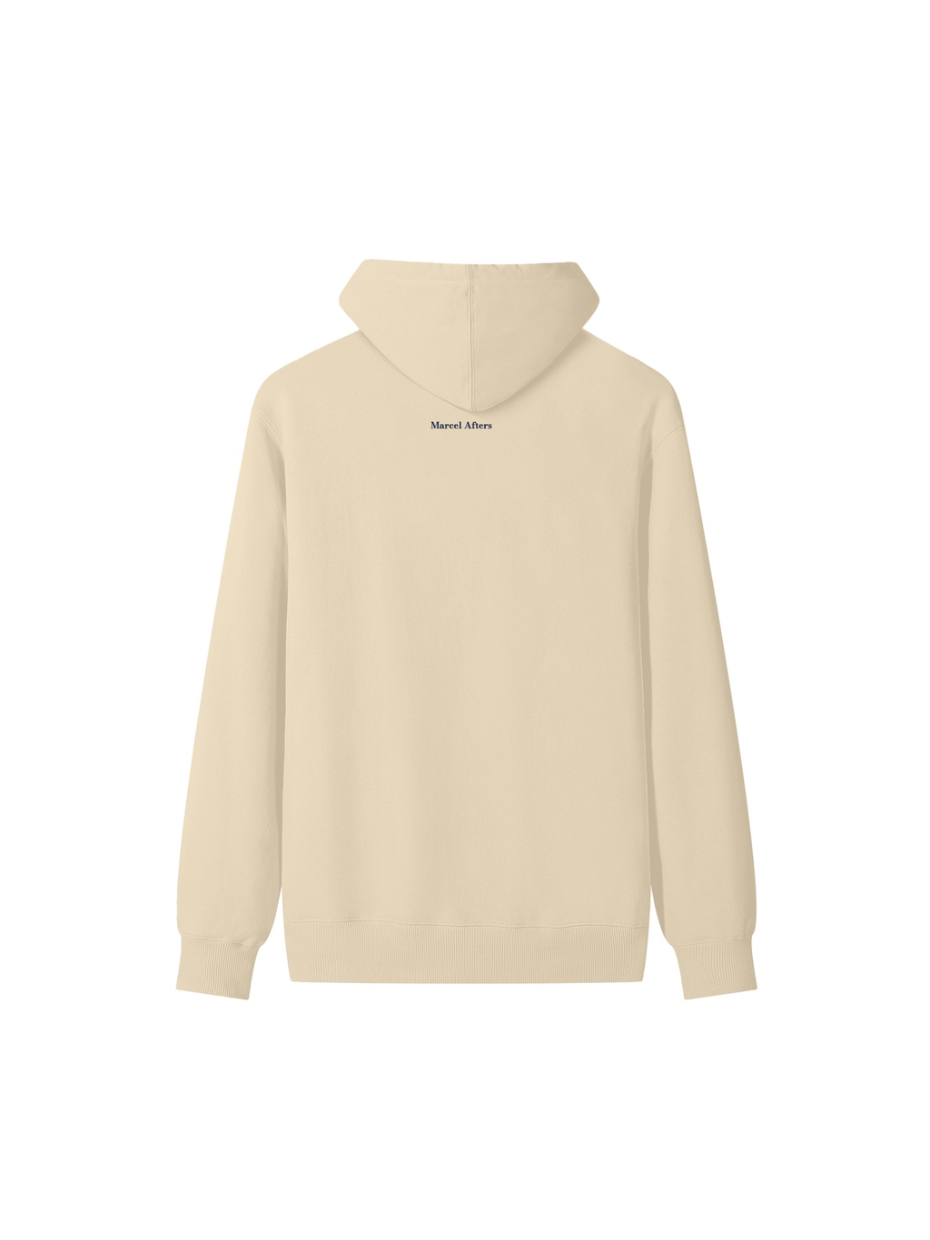 Unisex classic cotton hoodie in Apricot, back view on white. Marcel Afters