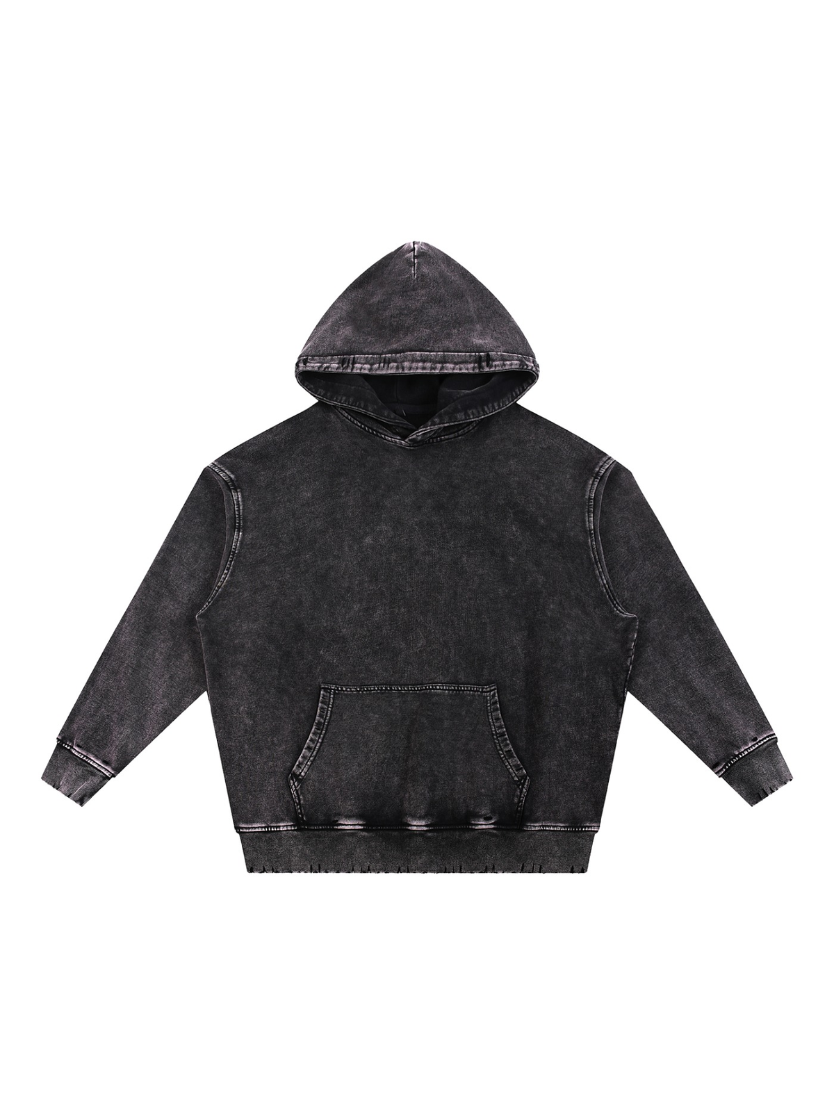 Snow Wash Hand-Frayed Heavyweight Hoodie in Black, front view