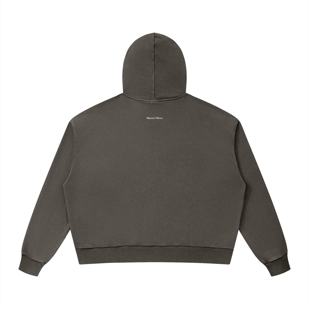 Mineral Wash Boxy Hoodie in Coffee, back view