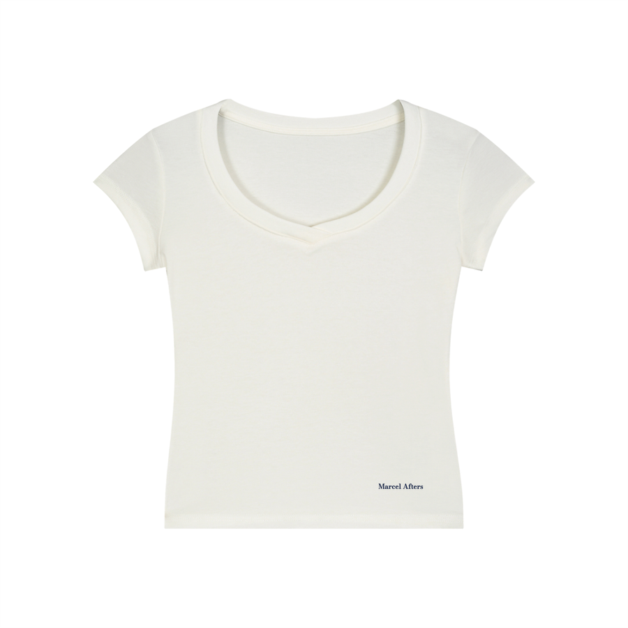 Essential V-Neck Bodycon T-Shirt in White, front view