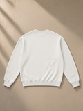 Oversized drop shoulder crewneck sweatshirt in Oat Gray, laid flat on pale limestone, back view