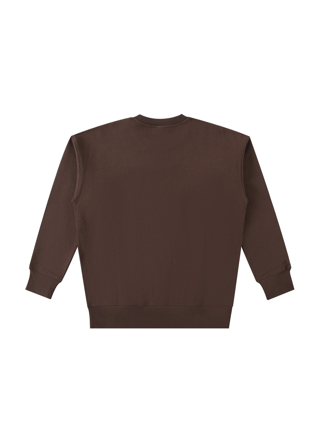 Unisex heavyweight cotton sweatshirt in Coffee, back view on white. Marcel Afters