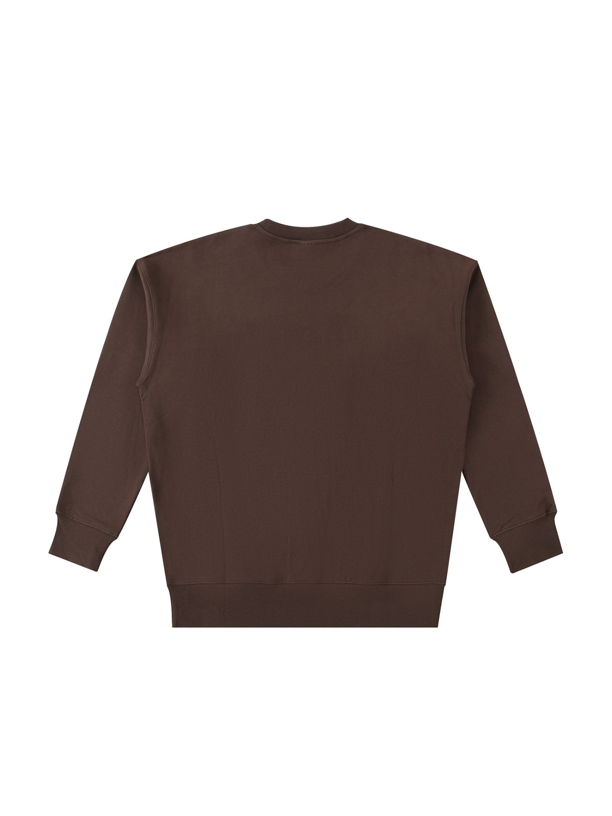 Unisex heavyweight cotton sweatshirt in Coffee, back view on white. Marcel Afters