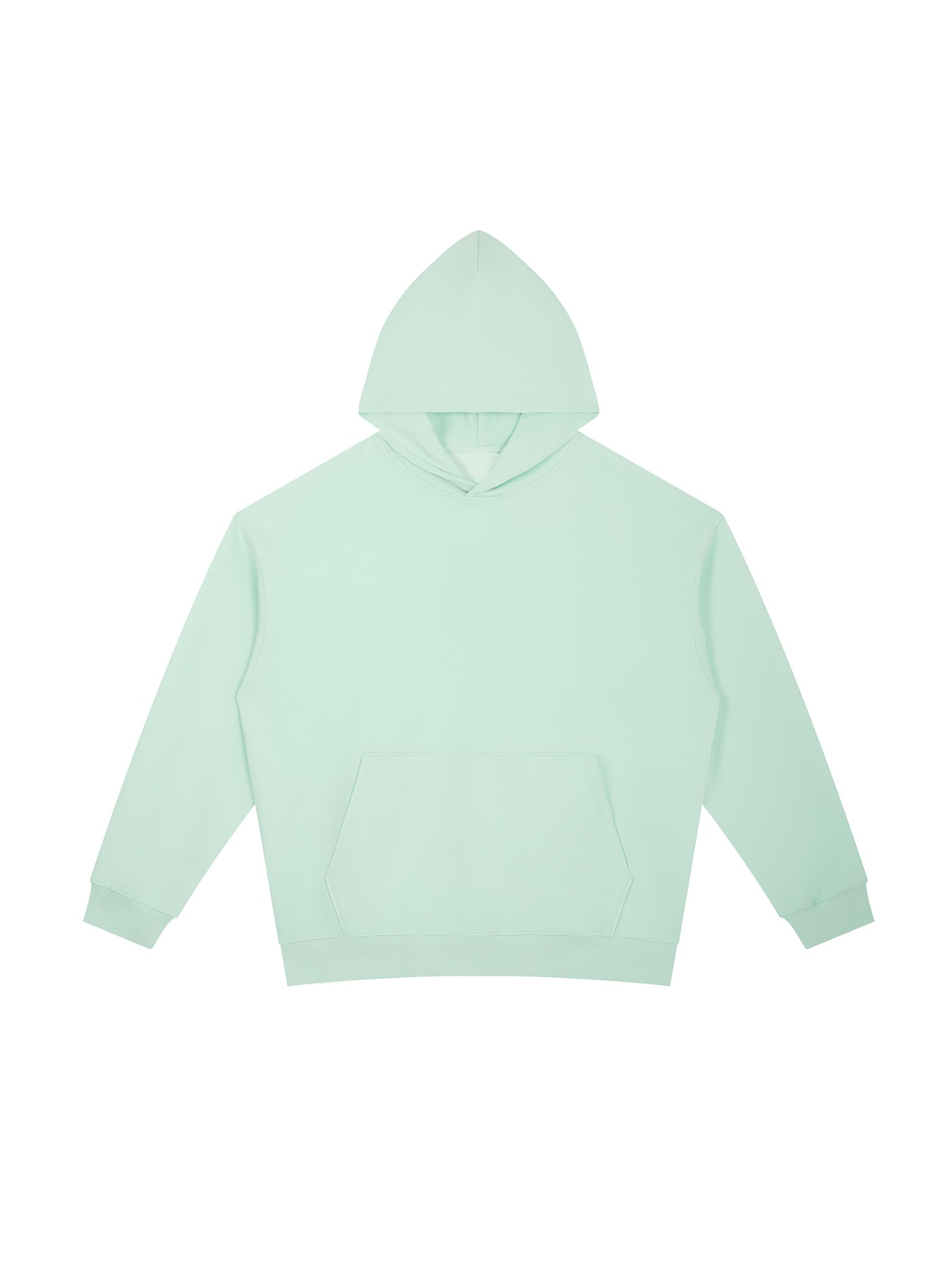 Unisex heavyweight hoodie in Water Blue, front view on white. Marcel Afters