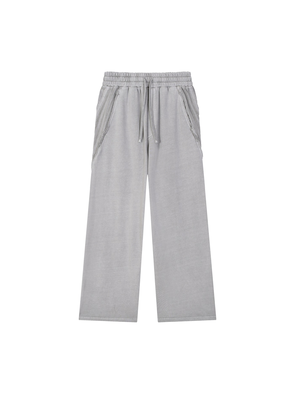 Snow Washed Tape Raw Edge Sweatpants in Light Gray, front view