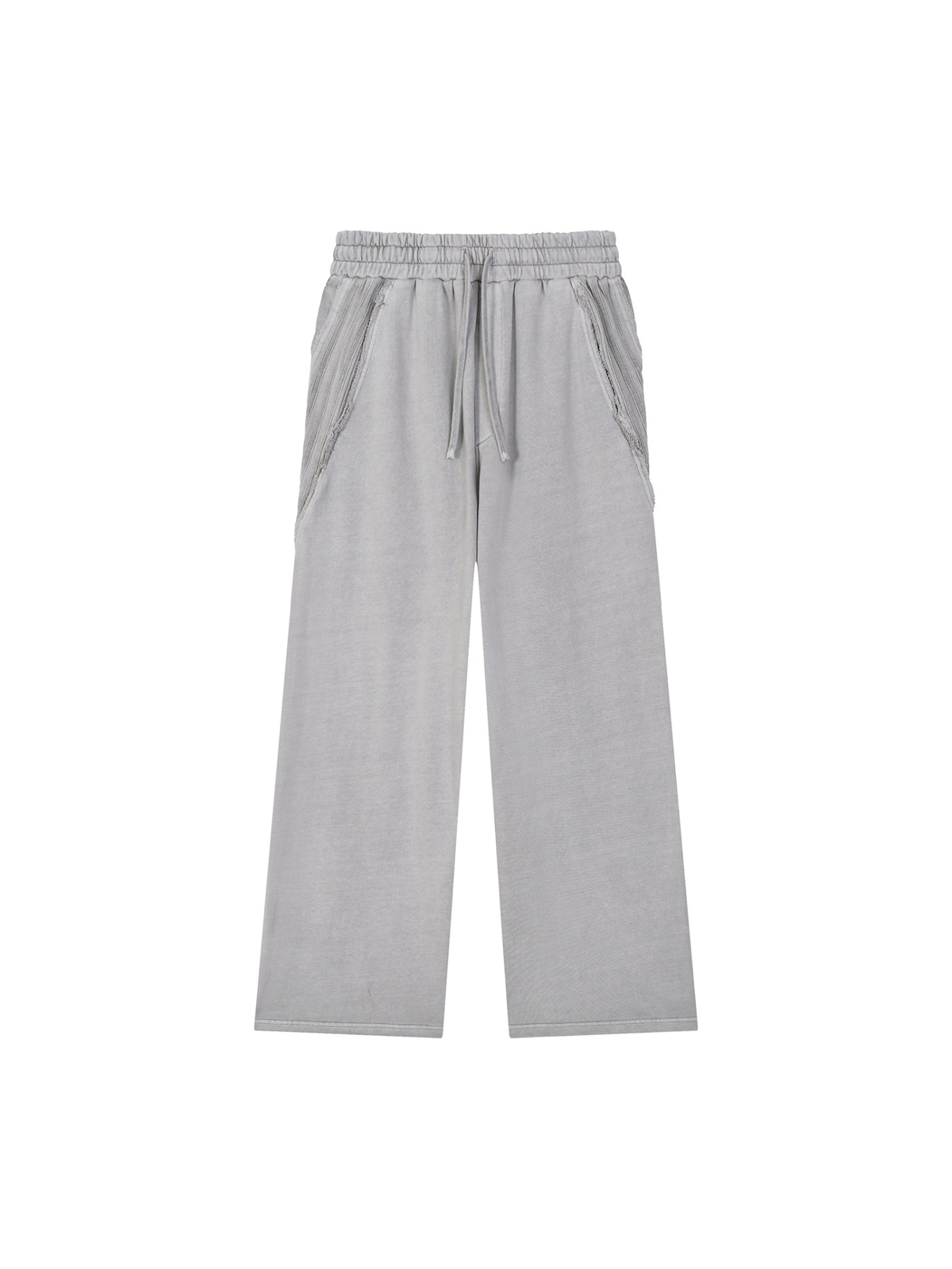 Snow Washed Tape Raw Edge Sweatpants in Light Gray, front view