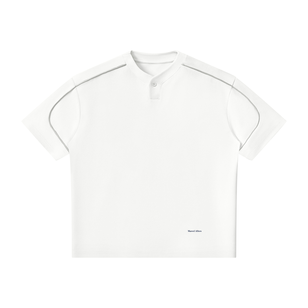 Oversized piping henley t-shirt in White, front view