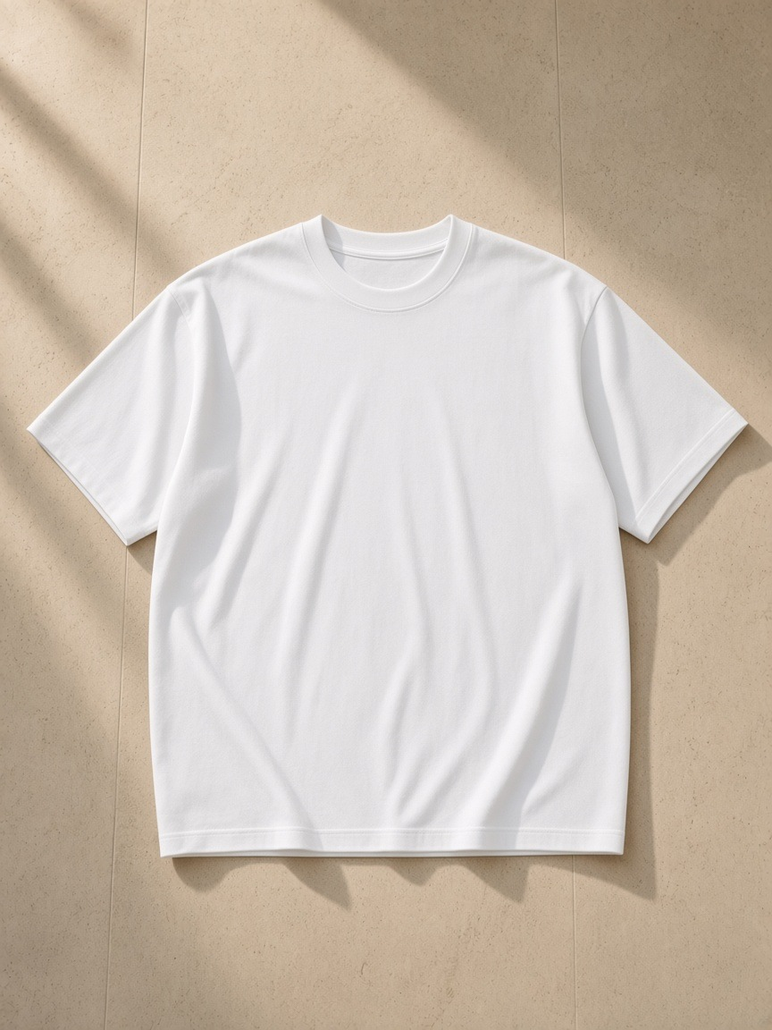 Men's Oversized T-Shirt in White, laid flat on pale limestone